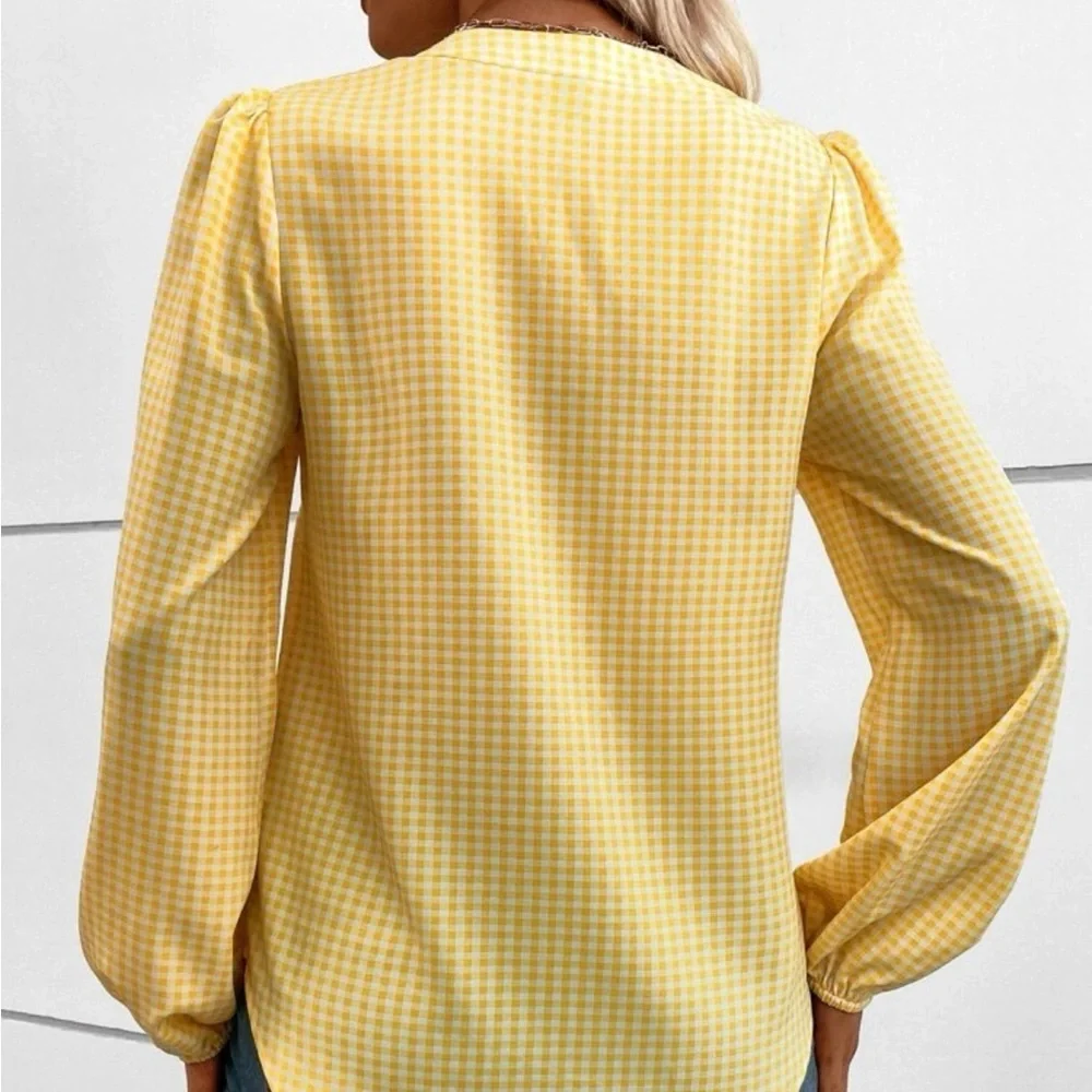 New gingham yellow long sleeve blouse - Picture 5 of 7